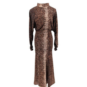 H&M Abstract Animal Print Maxi Dress Ruched Waist Long Sleeve Mobwife Maximalist